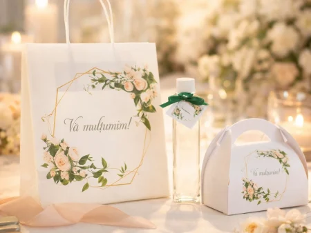 SET Marturie nunta Roses 5 Pungi Cutii 500 Sticle 250ml
