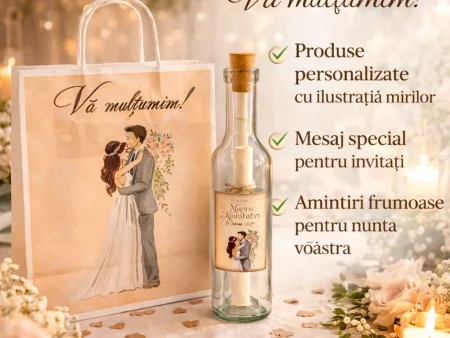 Set Marturii Nunta M63696: Pungi Crem si Sticle 500ml - eMarturii