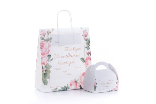 SET Marturie nunta 2 Punga Cutie prajituri 200g Bujor