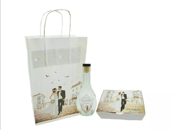 SET Marturie nunta 7 Pungi Sticle 250ml Cutii 200g M447