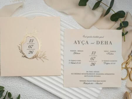 Invitatie nunta crem din carton 15x15cm ǀ e-Marturii.ro