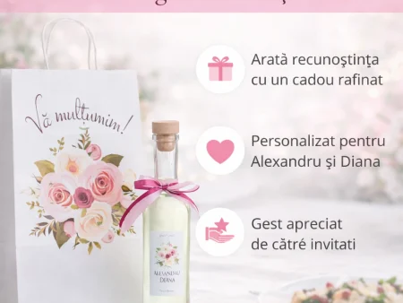 SET Marturie nunta 3 FlowerBouquet Pungi Sticle 200ml