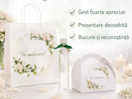 SET Marturie nunta Roses 1 Pungi Cutii 200g Sticle 250ml