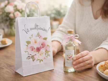 SET Marturie nunta 1 FlowerBouquet Pungi Sticle 200ml
