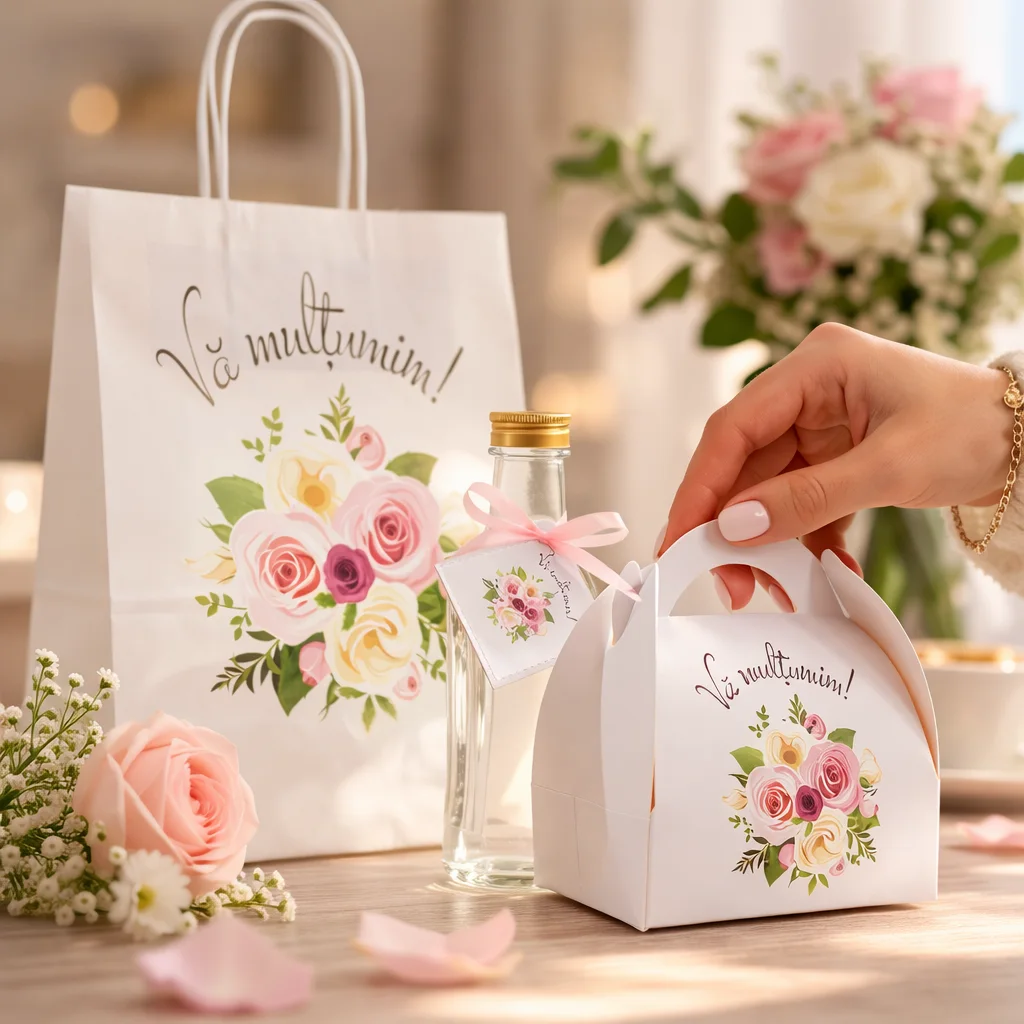 SET Marturie nunta FlowerBouquet 4 Punga Cutie prajituri 200g Sticla 200ml SET Marturie nunta FlowerBouquet 4 Punga Cutie prajituri
200g Sticla 200ml