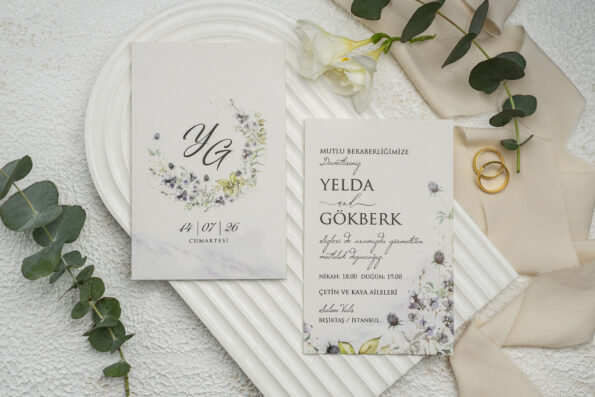 Invitatie nunta alb din carton 10×7