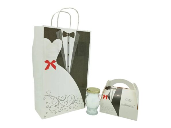Marturii nunta Set 4-M3902: Pungi, Borcane 106ml, Cutii
200g