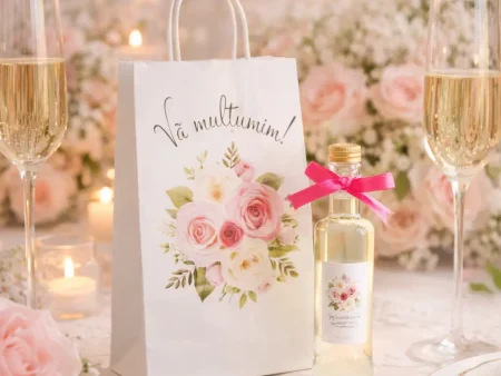 SET Marturie nunta 4 FlowerBouquet Pungi Sticle 200ml