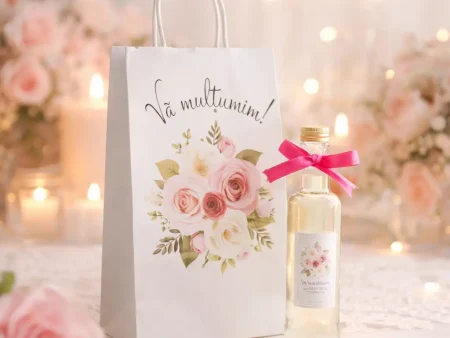 SET Marturie nunta 4 FlowerBouquet Pungi Sticle 200ml