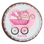 Turta dulce bebelus roz in carucior botez 8 cm