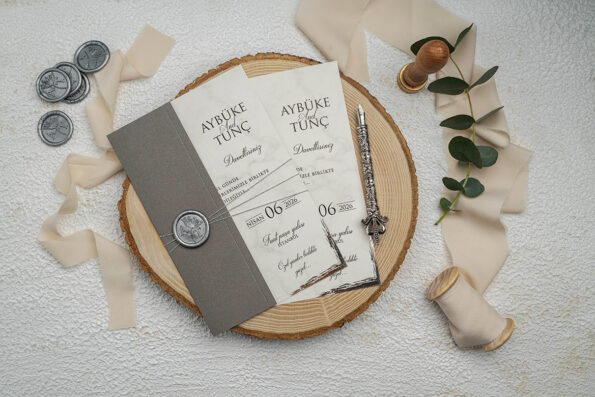 Invitatie nunta gri din carton 15x10cm ǀ e-Marturii.ro