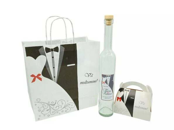 Marturii nunta Set 2-M3902: Pungi, Sticle 500ml, Cutii 200g