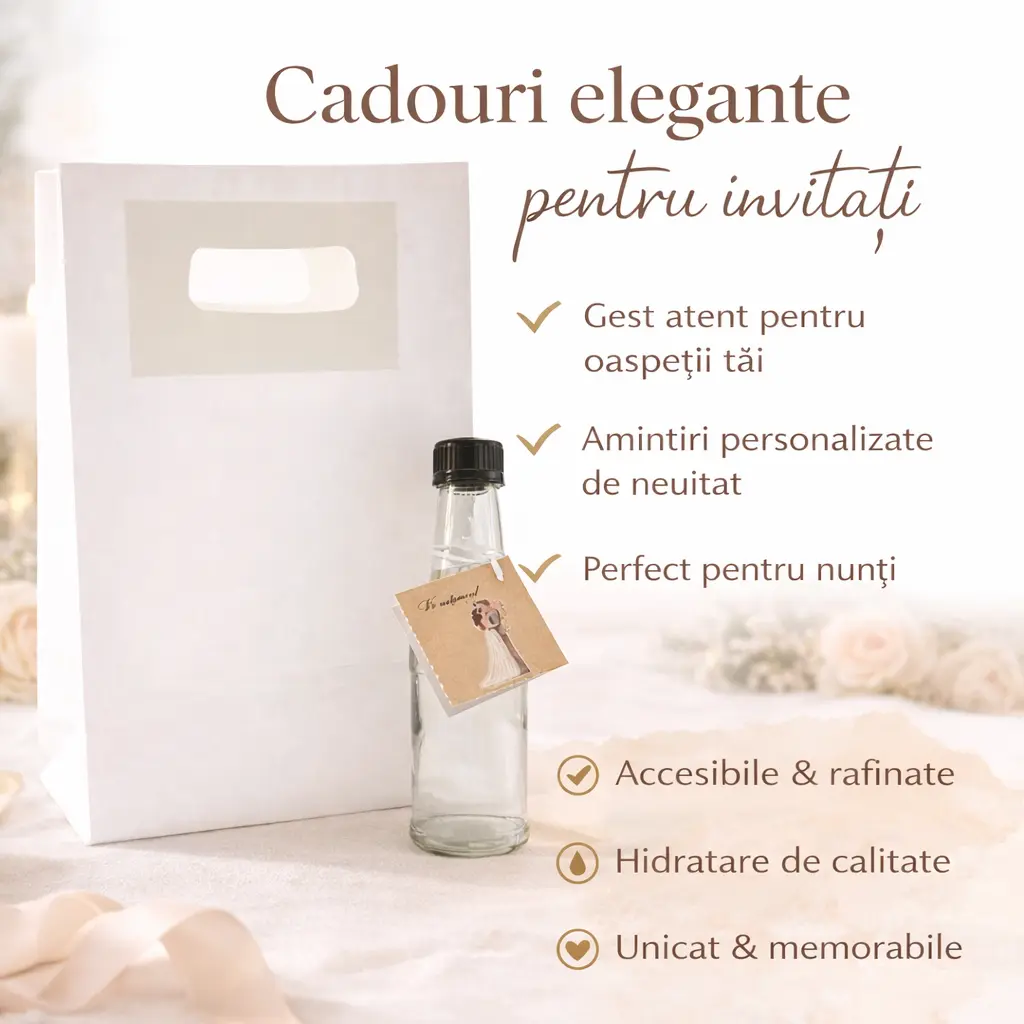 Marturii nunta Set 4-M63696: Pungi, Sticle 100ml Marturii nunta Set 4-M63696: Pungi, Sticle 100ml