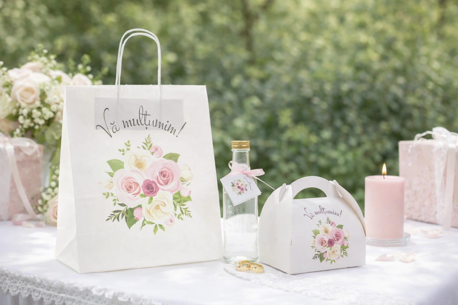 SET Marturie nunta FlowerBouquet 4 Punga Cutie prajituri 200g Sticla 200ml SET Marturie nunta FlowerBouquet 4 Punga Cutie prajituri
200g Sticla 200ml