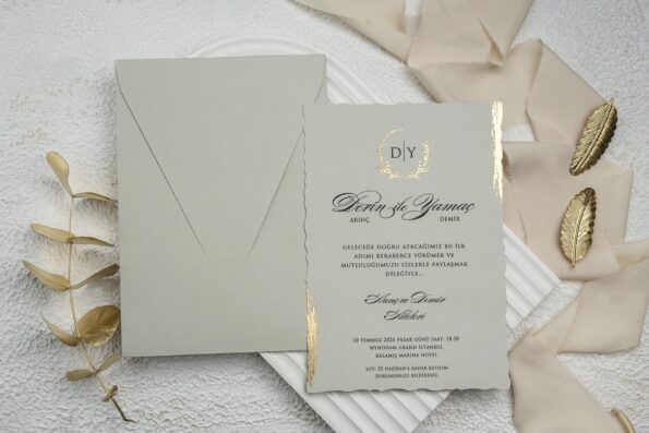 Invitatie nunta nuanta gri cu auriu