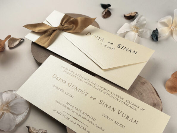 Invitatie nunta carton sidef 22 cm x 8,9 cm