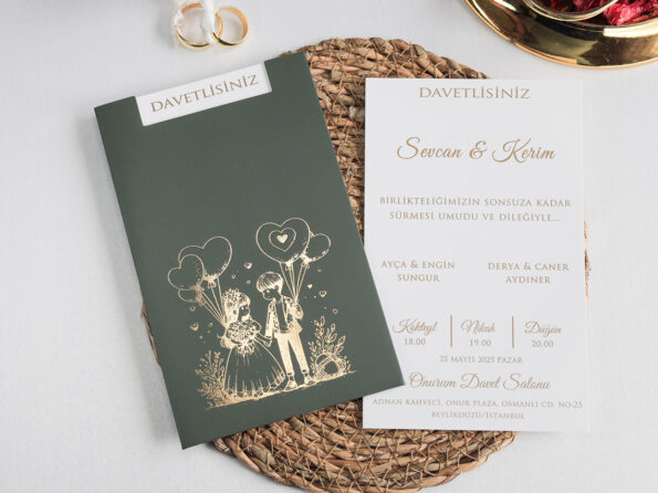 Invitatie nunta verde cu plic 2485