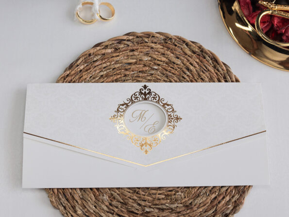 Invitatie nunta alba cu auriu 2480
