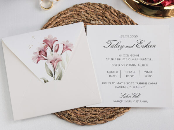 Invitatii nunta crini roz 2470