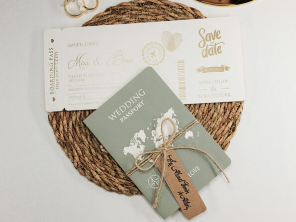 Invitatie nunta pasaport kaki 2472