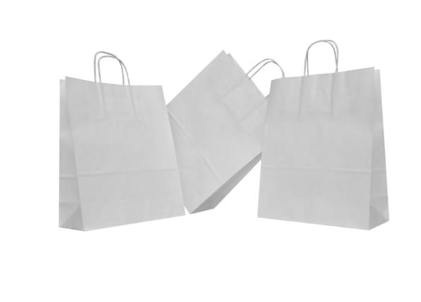 Sacosa cu maner rasucit, 18x8x22 cm, alba, 50buc