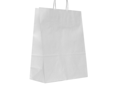 Sacosa hartie cu maner rasucit, alba, 39x14x41 cm, 50 buc