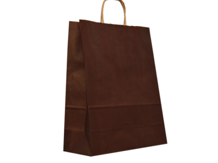 Sacosa hartie kraft cu maner rasucit, ciocolatiu, cadouri, cumparaturi, 90g, 25x11x31 cm