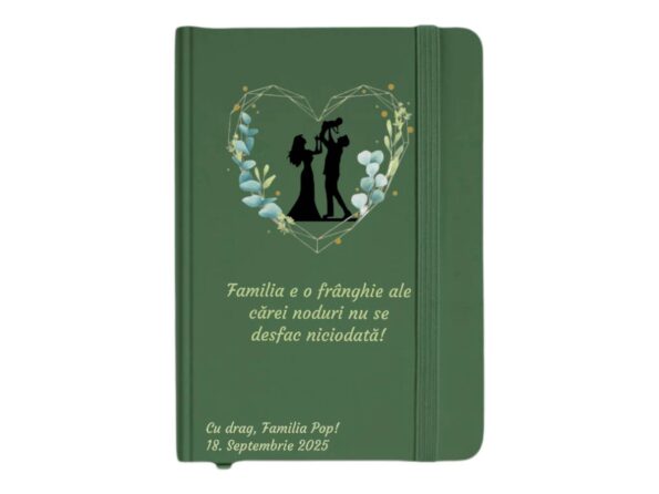 Notebook A6, verde, caiet personalizat, amintire, jurnal, marturie