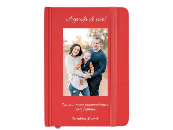 Notebook A6 personalizat, rosu, agenda, cadou, amintire unica