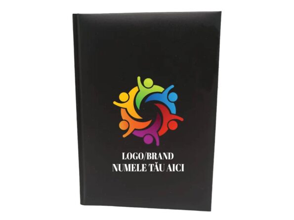 Agenda personalizata A5 neagra, hartie ivoire, nedatata