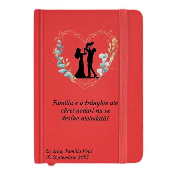 Notebook A6 personalizat, rosu, agenda, cadou, amintire unica