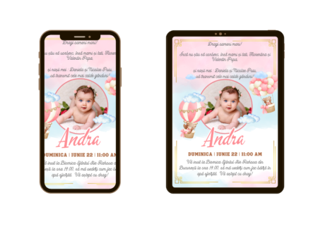Invitatie online botez roz cu poza