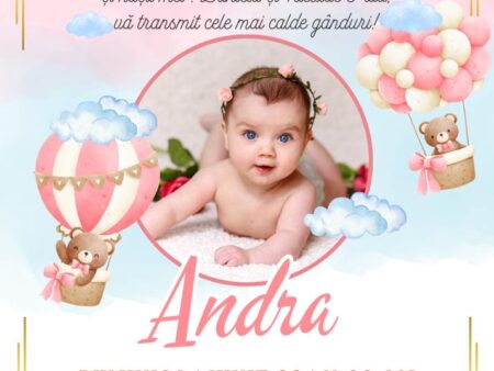 Invitatie online botez roz cu poza