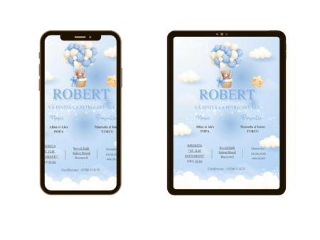 Invitatie online botez albastra cu baloane