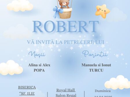 Invitatie online botez albastra cu baloane