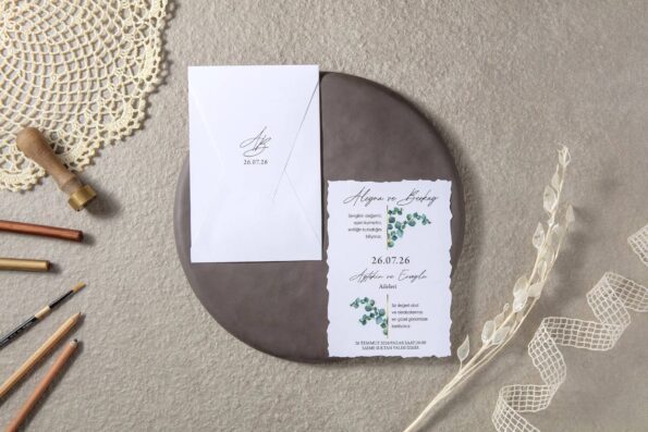 Invitatie nunta alba cu eucalipt 7096
