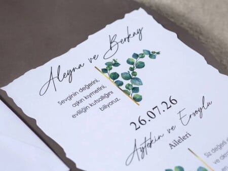 Invitatie nunta alba cu eucalipt 7096