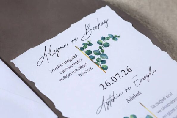 Invitatie nunta alba cu eucalipt 7096
