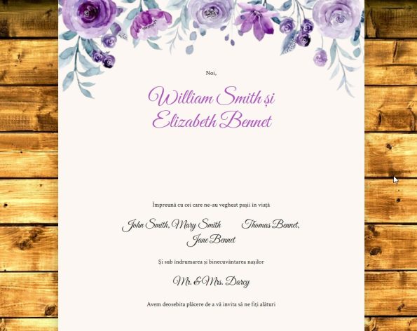 Invitatie nunta tip card floral