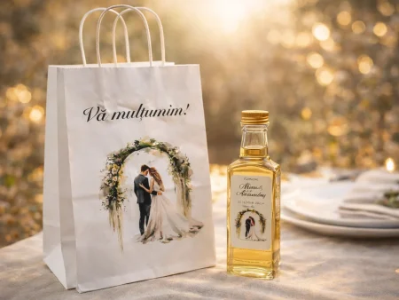 Set complet de marturii nunta cu model greenery si miri, eMarturii, 250ml