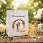 Set Marturii Nunta: Sticluta Pet9 si Punga Florala Personalizata