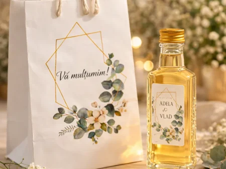 Set Complet Marturii Nunta Eucalipt | Sticla 250ml & Punga | eMarturii