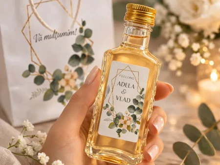 Set Complet Marturii Nunta Eucalipt | Sticla 250ml & Punga | eMarturii