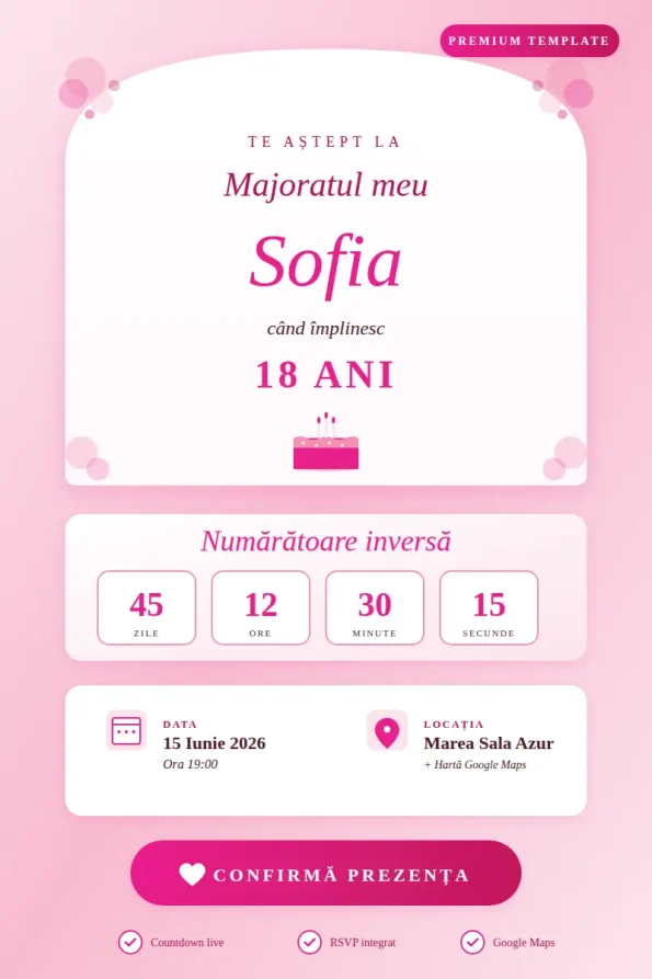 Invitatie Roz pentru Petrecere