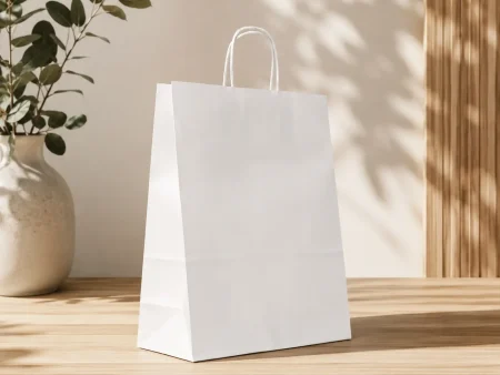 Sacosa alba 25x11x31cm cu maner rasucit