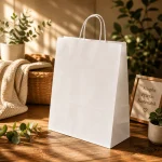 Sacosa alba 25x11x31cm cu maner rasucit