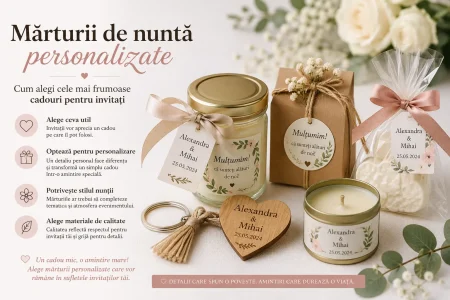 Marturii de nunta originale – idei si tendinte 2026 4 etichete marturii nunta personalizate