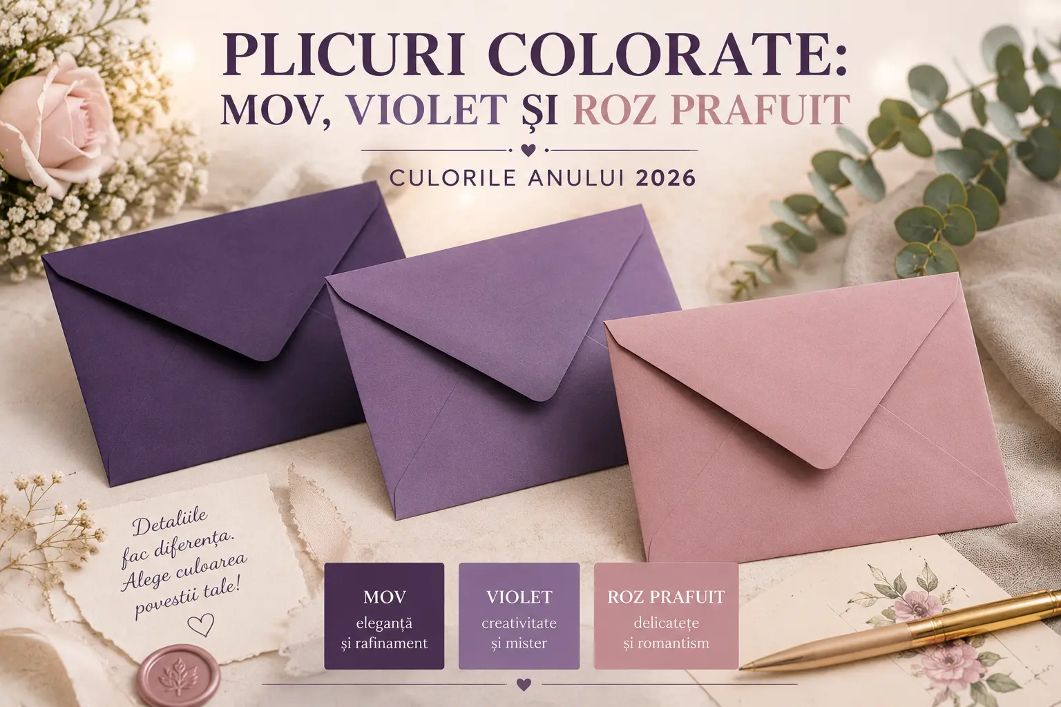 Plicuri colorate mov, violet si roz prafuit - culorile anului 2026 1 Plicuri colorate mov, violet si roz prafuit - culorile anului 2026